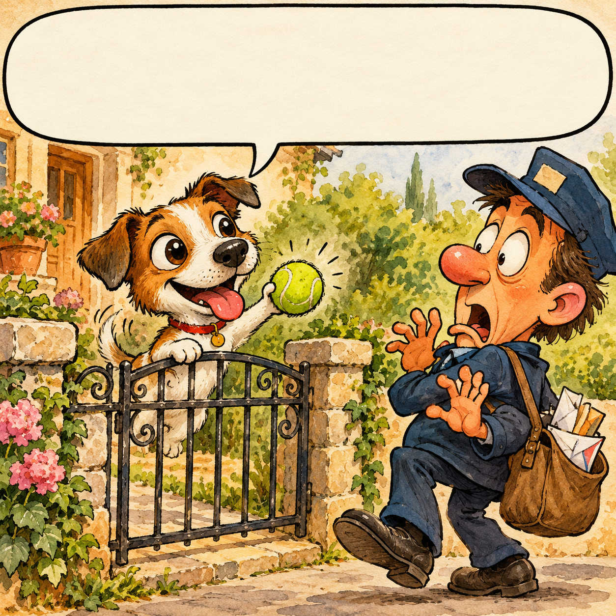 He always brings letters. Never the ball.