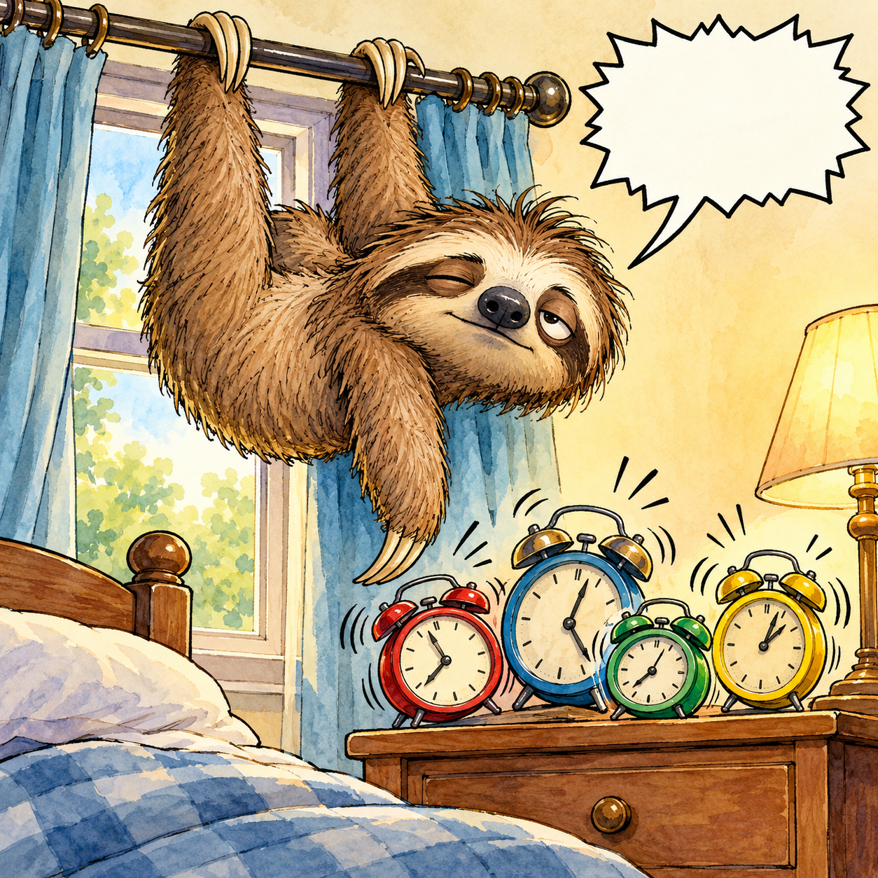I set four alarms. The sloth set four excuses.