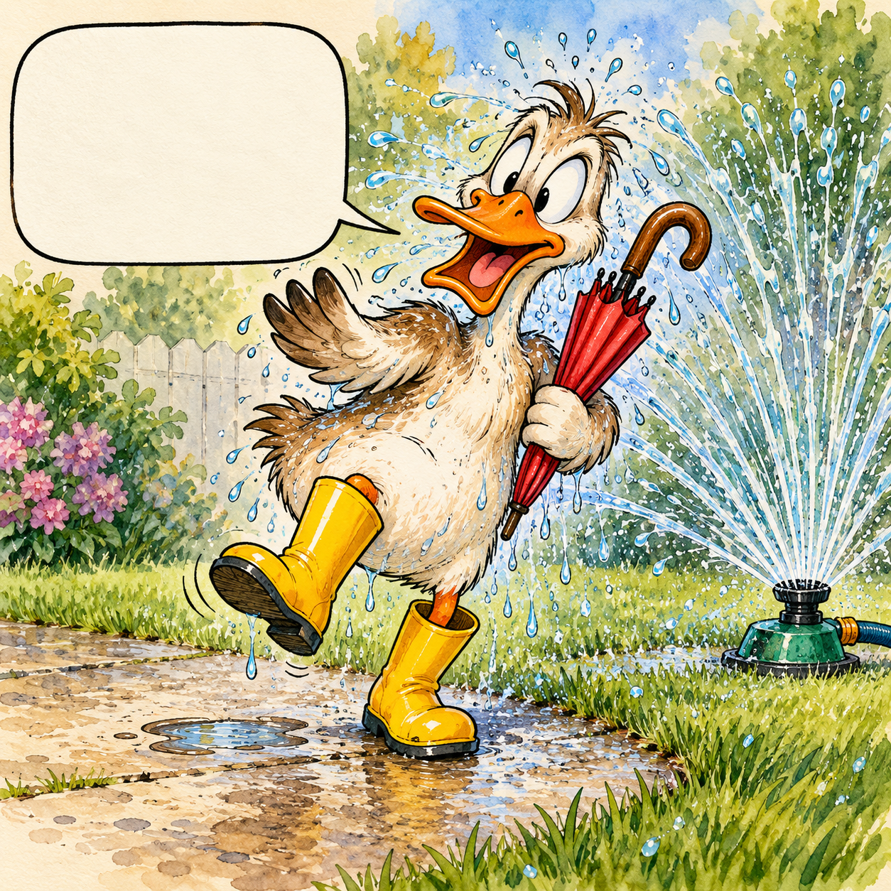 I avoided the puddle. The sprinkler took it personally.
