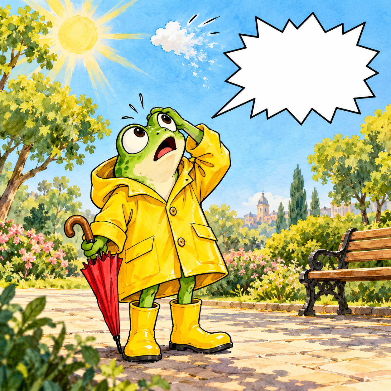 I put on my raincoat. That's why the sun came out.