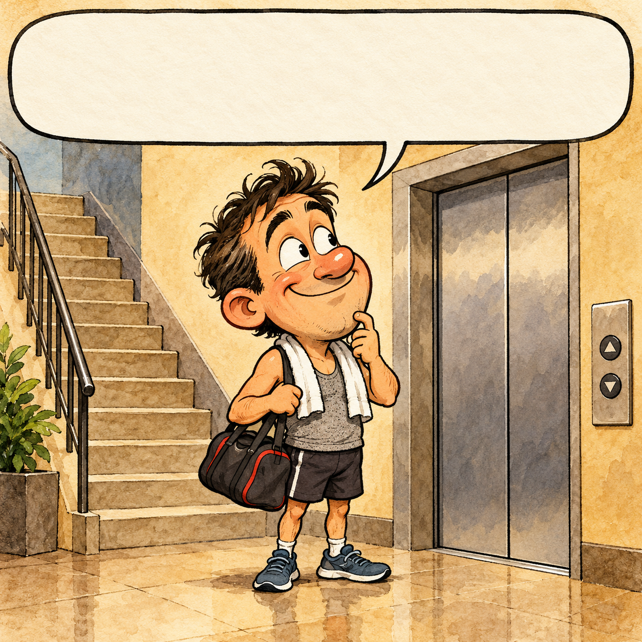 I'm going to the gym. But I'm taking the elevator.