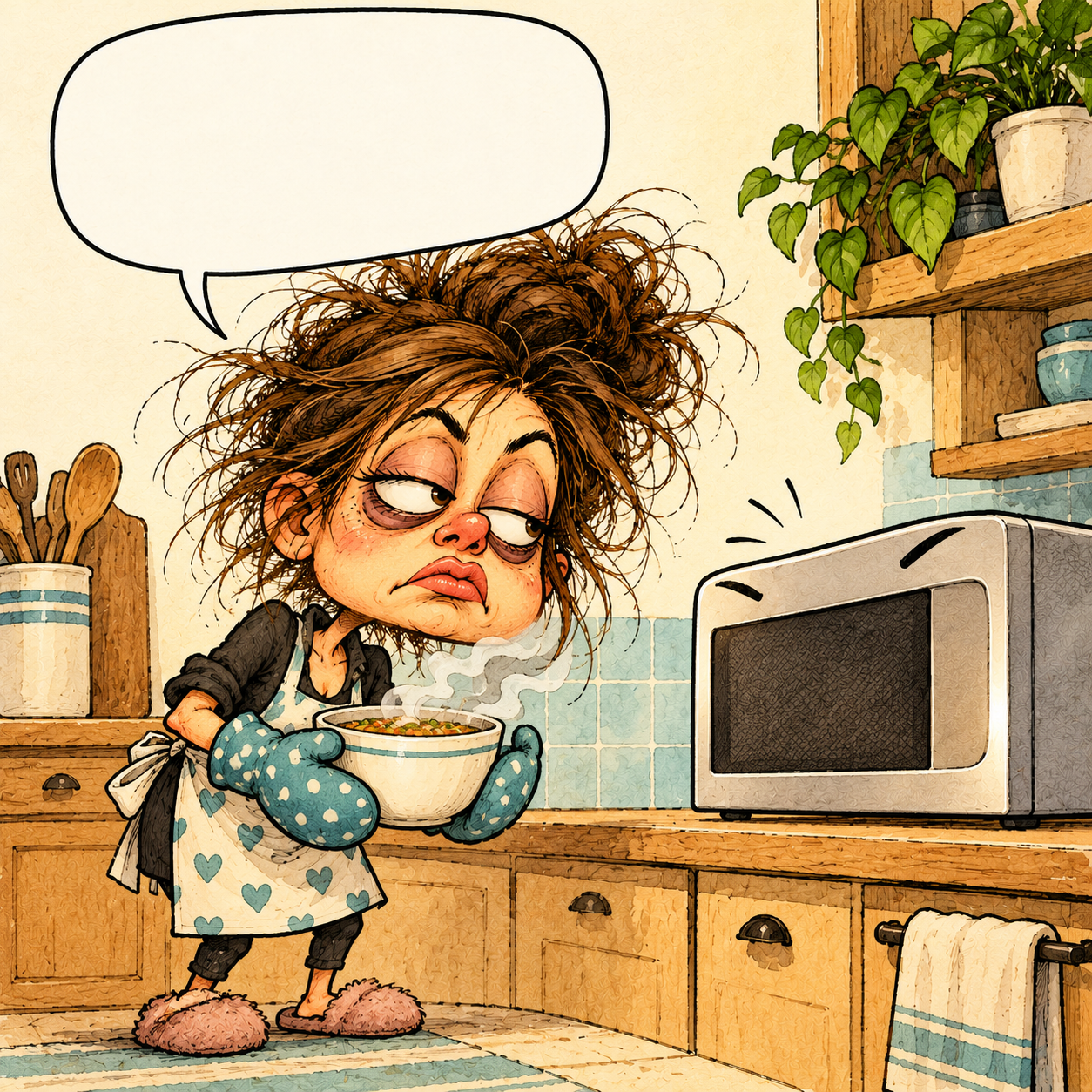 The microwave beeps like it did all the cooking.