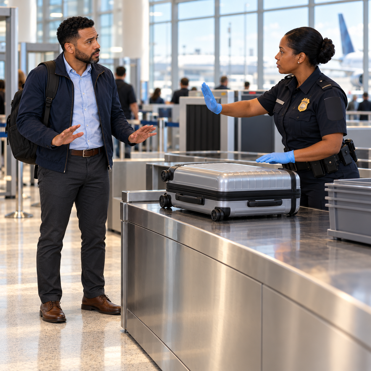Sir, step away from the suitcase. Please don't touch it.
