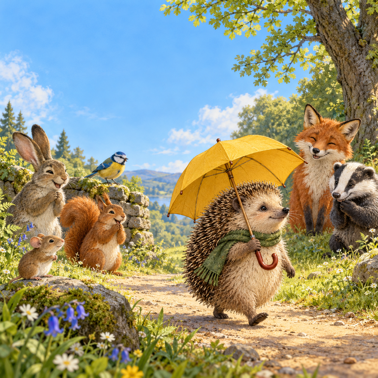 Every day, a hedgehog carried an umbrella—even beneath a blue sky. The other animals laughed.