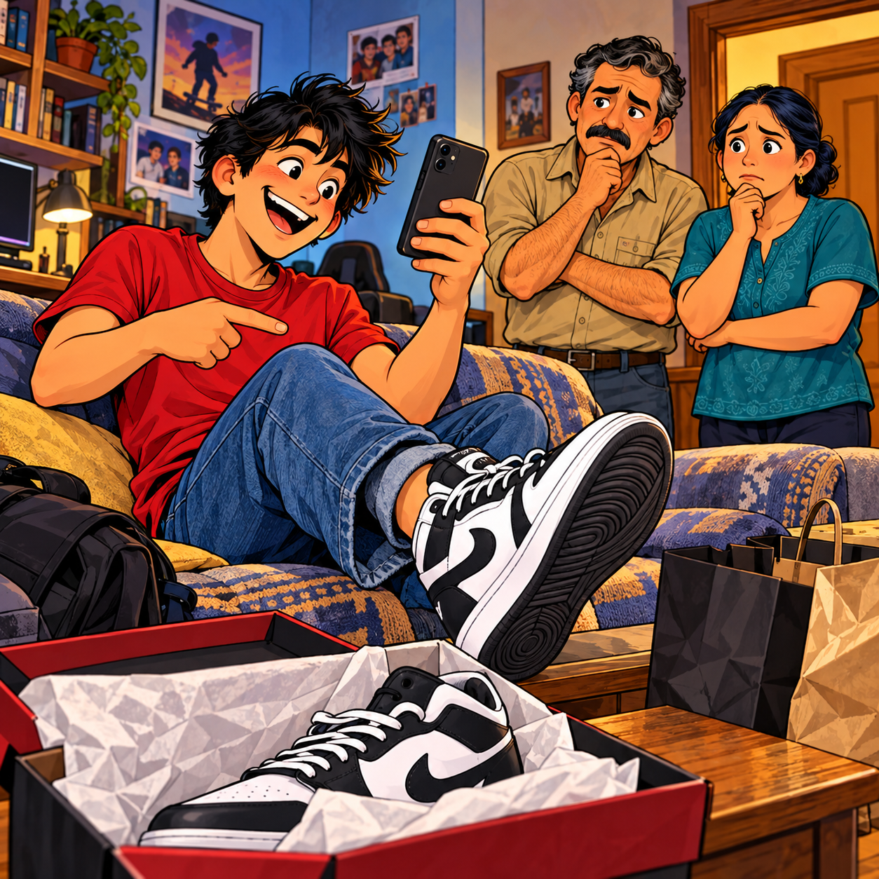 He preferred buying new things and going out with friends. He thought the bills were his parents’ responsibility.