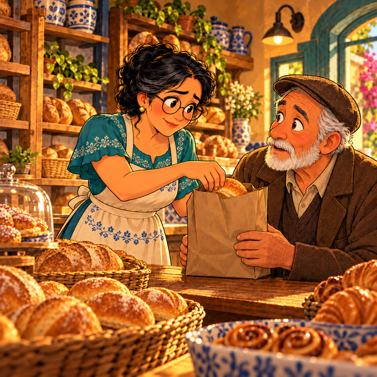 Without asking questions, she slipped an extra roll into his bag. He thanked her quietly.